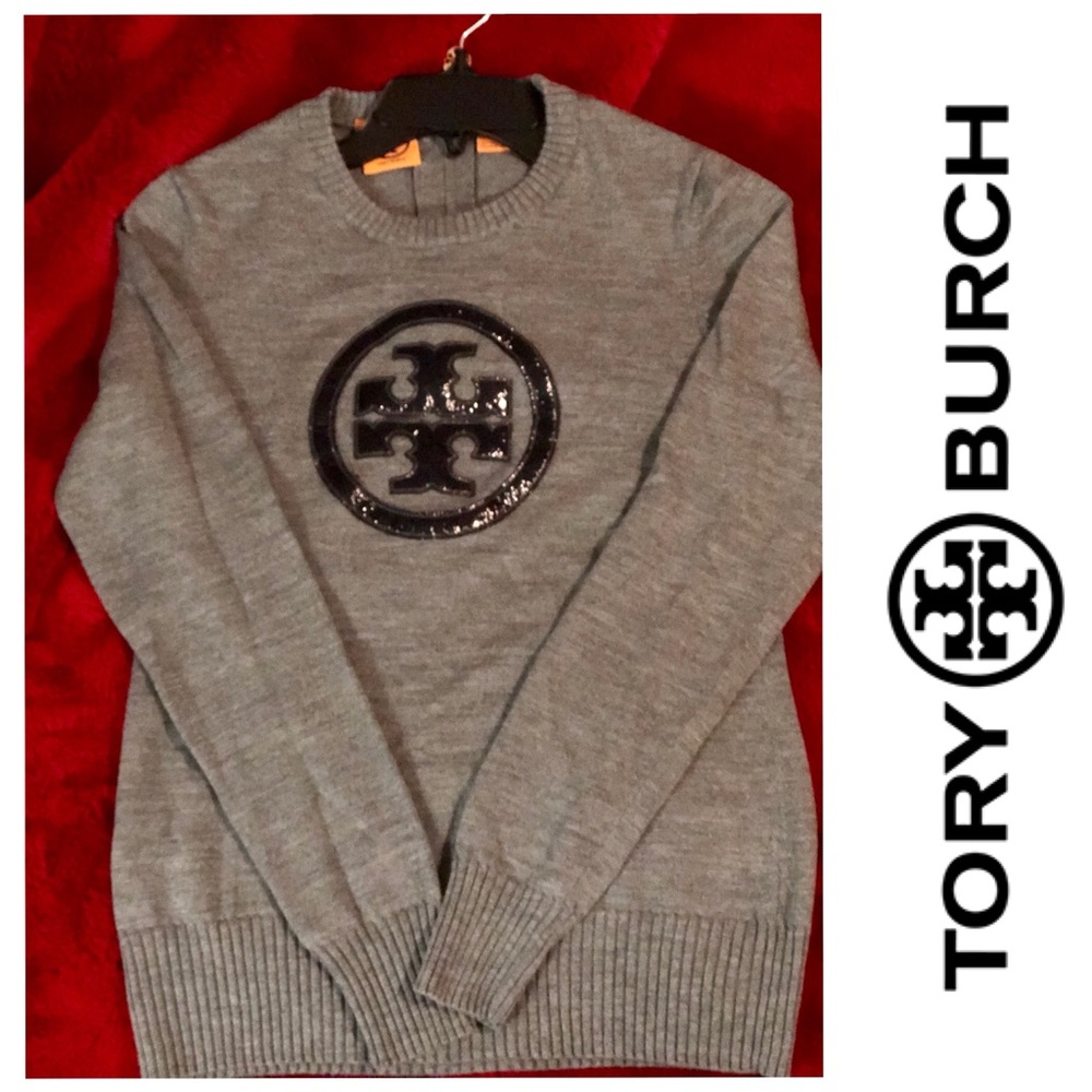 Tory Burch Gray Logo Wool Sweater